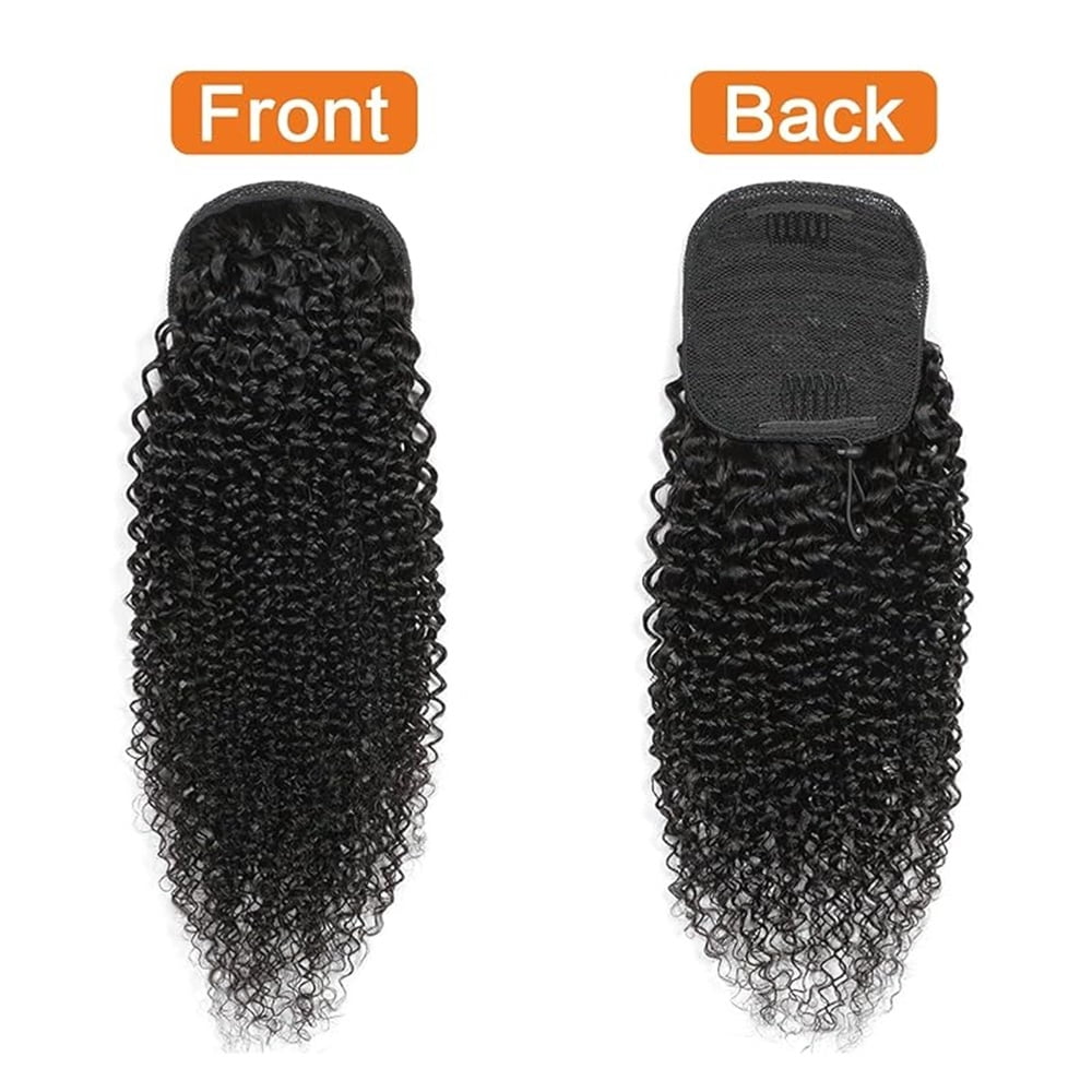Deep Wave Ponytail Extensions for Black Women Human Hair Drawstring Pony Tail Natural Black Clip in Curly Hair Piece