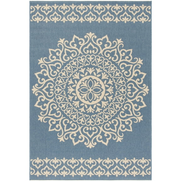 SAFAVIEH Beach House Braiden Medallion Indoor/Outdoor Area Rug Cream/Blue, 5'3" x 7'6"