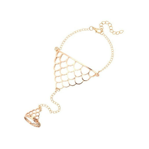Alloy Ring Bracelet Adjustable Hand Harness Bracelet Chain Women Girl Hand Jewelry, Gold