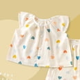 thumbnail image 5 of KPOPLK Toddler Girl Summer Outfit Baby Girl Smocked Ruffle Sleeve Shirt Top and Shorts Set 2 Piece Outfits Clothing for 6M-13T Size 5-6 Years,Beige, 5 of 5