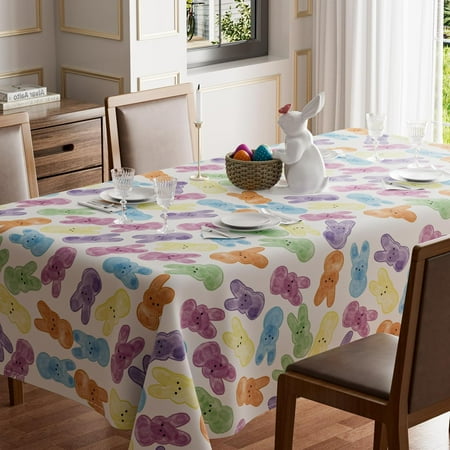 

Easter Colorful Cute Bunny Watercolor Rabbits Tablecloth Square Washable Table Covers for Spring Indoor Outdoor Dining Table Home Party Decorations 60x60 Inch