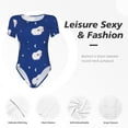 thumbnail image 4 of KLL Women 's Crew Neck Bodysuit Jumpsuits Moon Lamb Print Short onesies Stretch T Shirts, 4 of 7