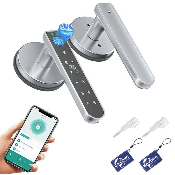 GAVDHE Fingerprint Door Lock with Keypad and Fingerprint, Keyless Entry Electronic Door Knob for Home, Easy to Install,Starry Gray.