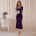 thumbnail image 5 of IBTOM CASTLE Women‘s Velvet Dress Long Sleeve V Neck Ruched Bodycon Wrap Dress Evening Party Wedding Guest Formal Long Dresses S Dark Purple, 5 of 5