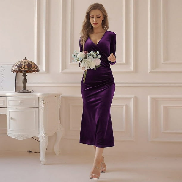 IBTOM CASTLE Women's Velvet Dress Long Sleeve V Neck Ruched Bodycon Wrap Dress Evening Party Wedding Guest Formal Long Dresses S Dark Purple - Walmart Business Supplies IBTOM CASTLE Women's Velvet Dress Long Sleeve V Neck Ruched Bodycon Wrap Dress Evening Party Wedding Guest Formal Long Dresses S Dark Purple - Walmart Business Supplies