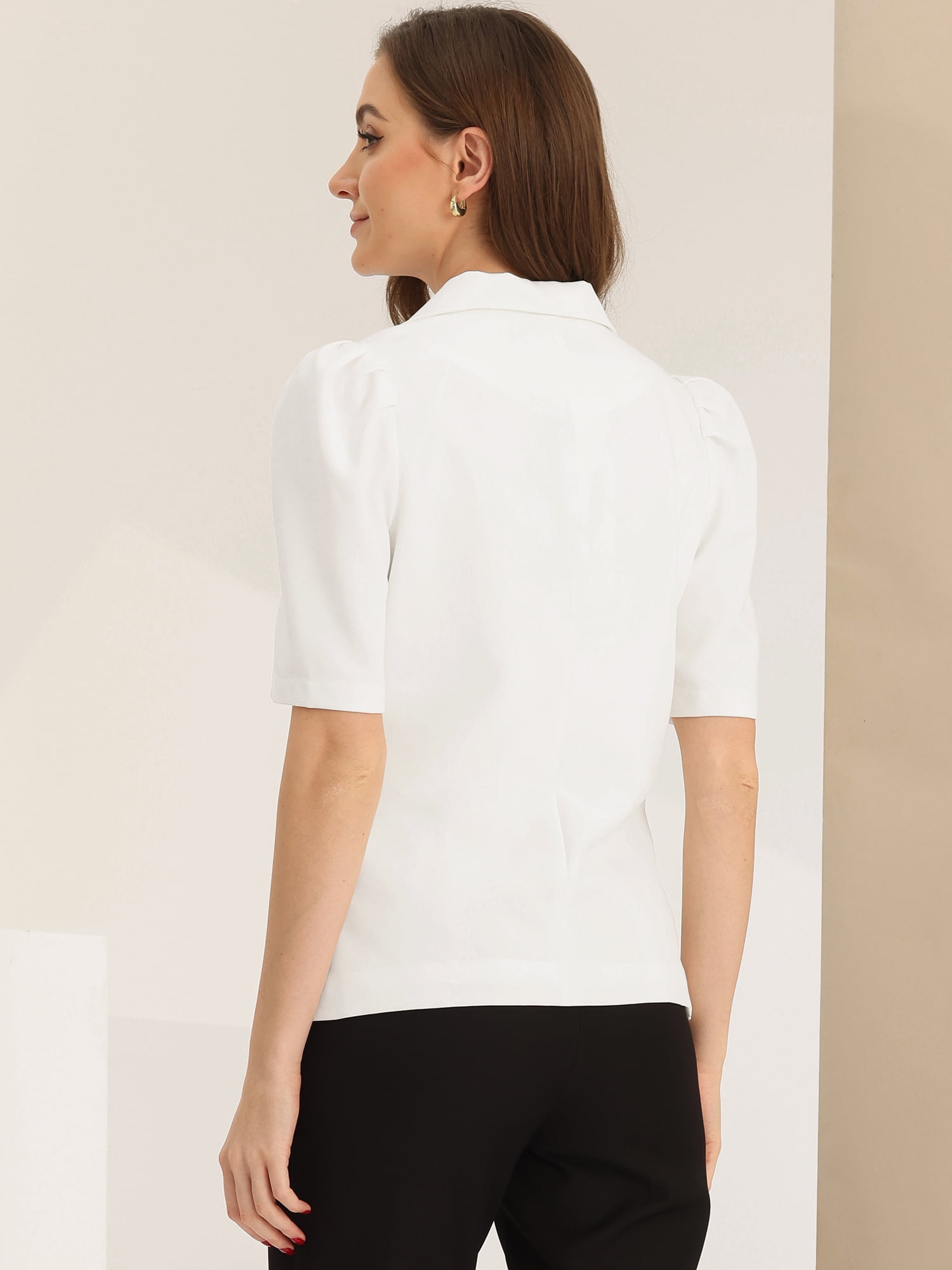DARING DIVA Women's Lapel Collar Buttoned Summer Office Jacket S White