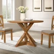 Roundhill Furniture Windvale Cross-Buck Base Dining Table, Oak