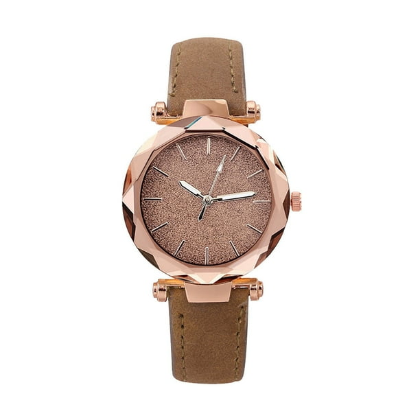Reloj de cuarzo para mujer, relojes para mujer, reloj de cuarzo de moda informal para mujer, reloj con esfera centelleante y correa de cuero.