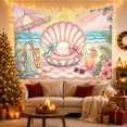 thumbnail image 3 of Pink Seashell with Pearl and Cushions on a Checkered Beach Blanket, Playful Coastal for Beach Lovers, Ocean Sunset Wall Art, Housewarming Gift, Tapestry Wall Hanging for Bedroom and Living Room, 3 of 7