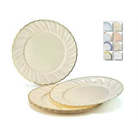 

40 Plates Pack Heavyweight Disposable Wedding Party Plates (10.25 Dinner Plate Blossom & Gold)