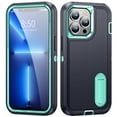 thumbnail image 1 of SaniMore for iPhone 14 Pro Max 6.7" 2022 Hybird Case, Rugged PC Back Shockproof TPU Shell Metal Hidden Kicksatnd Drop Resistant Anti-slip Heavy Duty Protective Case for iPhone 14 Pro Max, Navy+Mint, 1 of 8