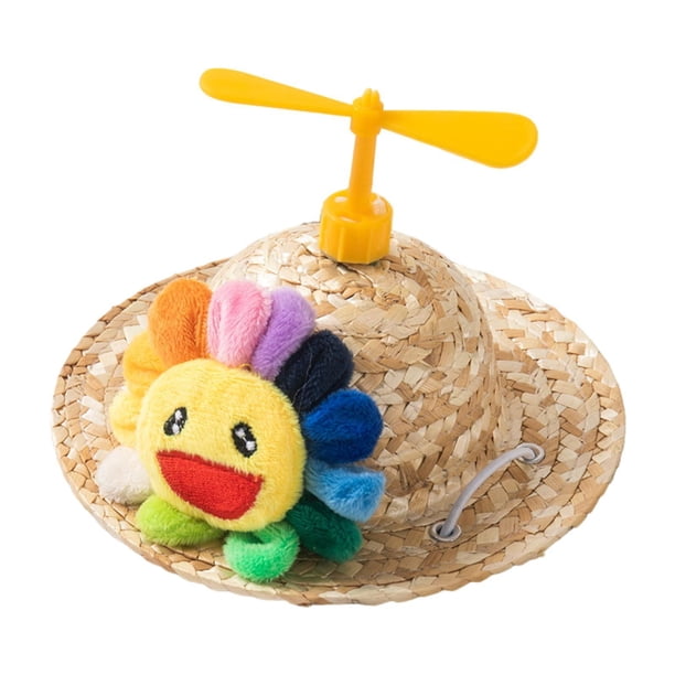 Gorro de paja tejido a mano, adorno para la cabeza para mascotas, accesorio bonito para disfraz de perro. Flor