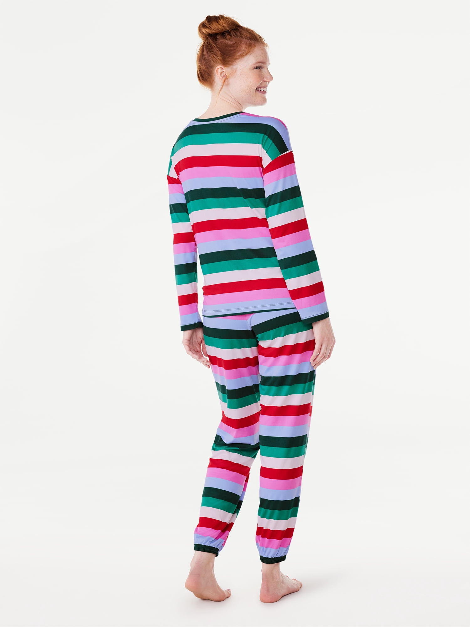 Joyspun Women’s Long Sleeve Tee and Joggers, 2-Piece Pajama Set, Sizes S-3X