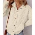 thumbnail image 6 of Female Quilted Jacket Casual Winter Open Front Button Down Puffer Coat Outwear Cardigan Cream White L, 6 of 7