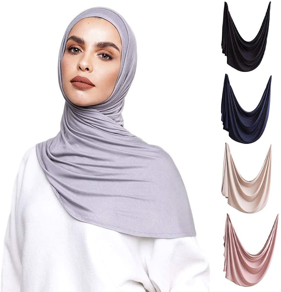 Chic 5 Colors Presewn Instant Premium Jersey Head Scarf Wrap Gray