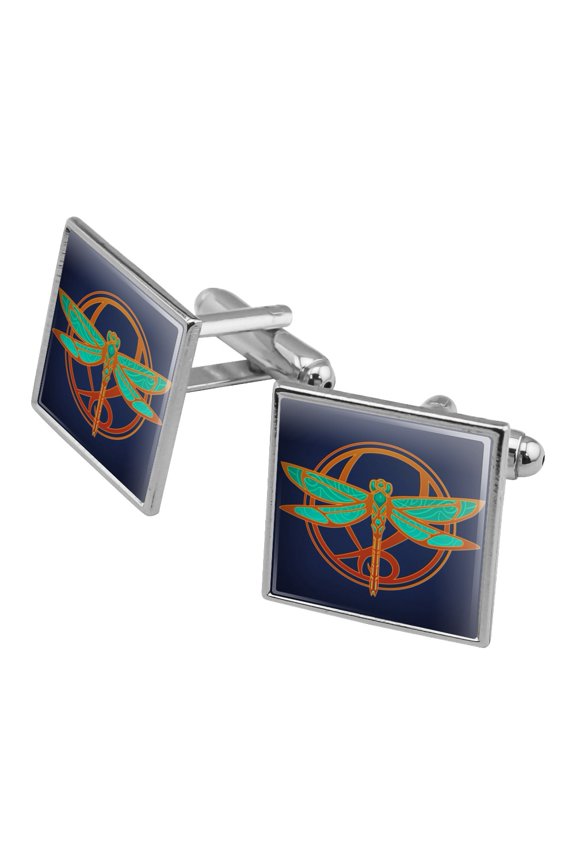Dragonfly Elegant Square Cufflink Set - Silver or Gold