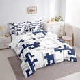 thumbnail image 3 of Manfei Modern Gaometry Aesthetic 7pcs Bedding Comforter Set,Pixel Geometric Queen Bedding Sets,Deepblue Gray White Queen Sheet Sets For Boys,Ultra Soft Home Decor Reversible, 3 of 8
