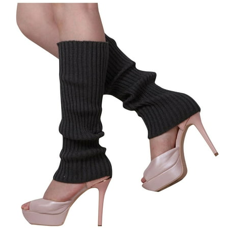 

Cuoff Socks for Women Solid Candy Color Knit Winter Leg Warmers Loose Style Boot Dark Gray 13-15