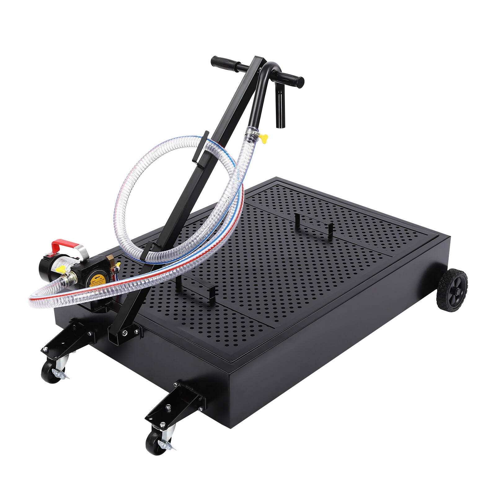 15 Gallon Electric Oil Drain Pan,12V Oil Drain Pan with Pump,56.78L Low Profile Oil Drain Pan,Oil Change Pan with T Foldable Hand and Wheels,8.2FT Hose Oil Drain Cart for Car,SUV,Trucks