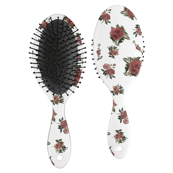 Hair Brush Red Flower on White Cushion Base Hair Brushes Touch Paddle Double Sided Pattern Oval Hairbrush