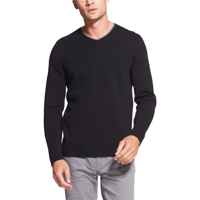 DKNY suéter con cuello en V para hombre, negro, grande