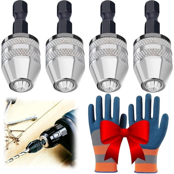 4 Pack Keyless Drill Chuck Adapter,1/4 Hex Shank for Impact Driver, Hand Drill - Universal Drill Chuck with Magnetic (4 PC,B)