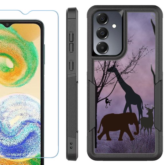 Heavy Duty Dual Layer Hybrid Phone Case for Samsung Galaxy S24 FE 5G with Tempered Glass Screen Protector, by OneToughShield - Twilight Safari