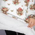 thumbnail image 3 of Oversized Wearable Blanket Hoodie,White Highland Cow Flower Butterfly Pattern Sherpa Blanket Hoodie with Super Pockets,Super Warm Fuzzy Pullover for Women & Men, 3 of 6