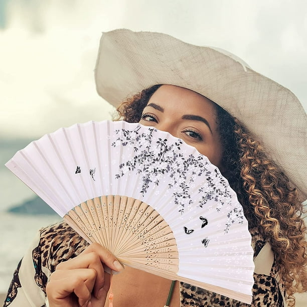 KSCD 8 Pieces Handheld Fan Silk Fabric Folding Fans Hand Fan with
