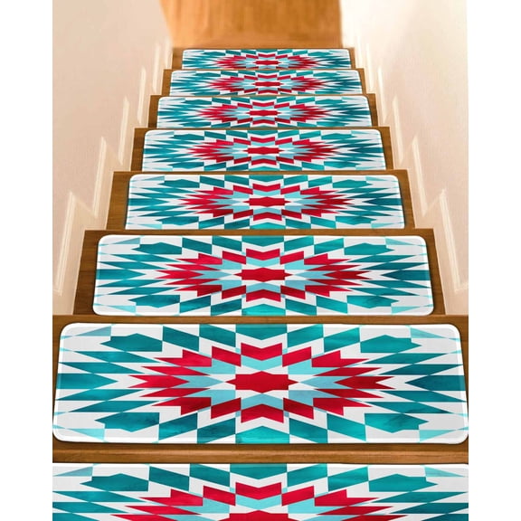 Country Non-Slip Stair Treads for Wooden Steps, 4 Pack 8x30 Inches Carpet Stair Mats with Adhesive Backing, Noise-Reducing Step Covers for Indoor Stairs, Easy to Install & Residue-Free