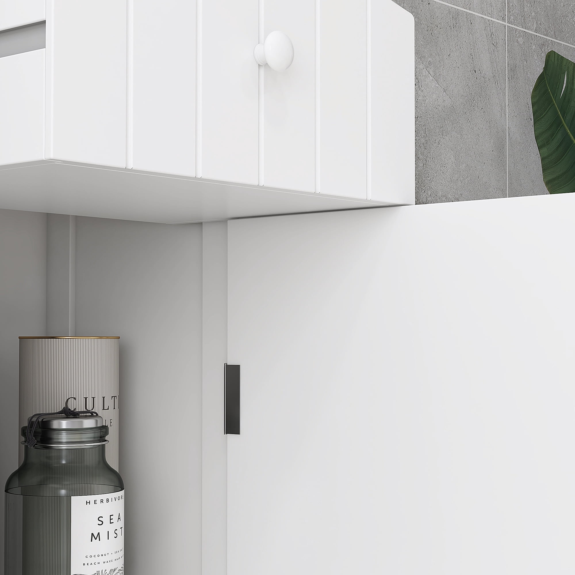Bathroom Cabinet, White MDF Tall Storage with Drawer and Open Shelves, 13.5" W x 9.5" D x 67" H
