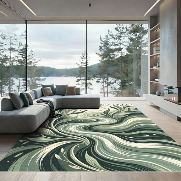 ODIKA 4'x6' Machine Washable Non-Slip Area Rug, Abstract Sage Green High Traffic Rug, Green, 1130884