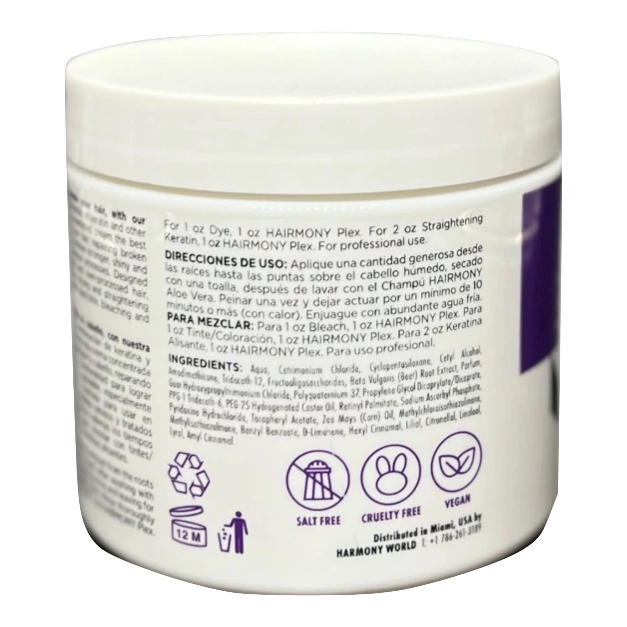 Hairmony Plex Professional Hair Fortifying and Repair Mask 16 Fl oz - Mascara reparadora para el cabello