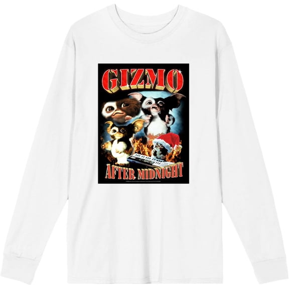 Gremlins Gizmo After Midnight Adult White Crew Neck Long Sleeve Tee-Medium