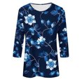 thumbnail image 5 of Nrmvnmi Womens 3/4 Length Sleeve Cotton Tops Casual Floral Print Round Neck Summer/Fall Tops Loose Fit Elastic and Lightweight Blouse For Women, 5 of 5