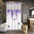 thumbnail image 3 of Spring Flower No Hook Shower Curtain with Snap in Liner Vintage Watercolor Purple Wisteria Floral Butterfly Waterproof Bathroom Shower Curtain with See Through Top Window for Bathtub 54" x 78", 3 of 9