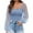 Blue, variant on HAiming Womens Mesh Long Sleeve Shirts Solid Color Round Neck Slim Pullover Tops Summer Trendy Lace Casual Blouses