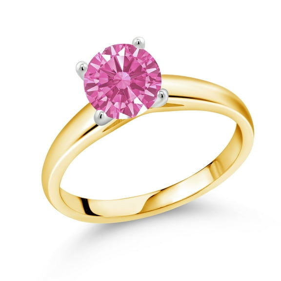 Gem Stone King 10K White And Yellow Gold Pink Zirconia Engagement Ring for Women | 1.28 Cttw | Round 7MM | Gemstone Birthstone | Size 6