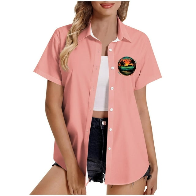Pantalones Cortos para Mujeres Sexy, Casual Estampado Cómodo Manga Corta Botón Top Blusa para el Verano Y Diario
