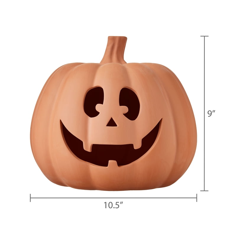 Clay Pumpkin Jack-o'-Lantern Tabletop Decor, Brown, 9