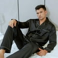 thumbnail image 1 of LONXU Men's Pajamas Long Sleeve Silk Satin Luxury Drawstring Nightwear Sets S - XXXXL, 1 of 4