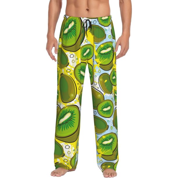 Fotbe Watercolor Kiwi Fruits Summer Pantalones de Pijama para Hombre, Pantalones de Dormir, Pantalones de Casa con Cintura Ajustable y Bolsillos-3X-Large