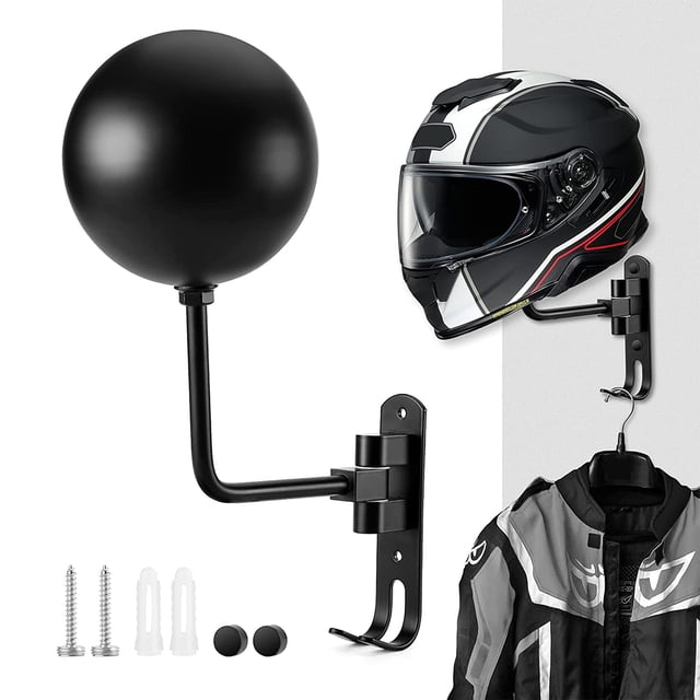 Hvxrjkn Perchero para Casco de Motocicleta Soporte de Pared Soporte para Casco de Acero Color Tinte Percha para Casco de Rotación 180 con Gancho Doble Soporte para Casco de Bicicleta para Abrigos de Motocicleta Gorras Casco de Rugby de Béisbol