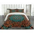 thumbnail image 2 of Ambesonne Psychedelic Quilted Coverlet 3 Pcs, Floral Boho Hippie, King Size, Teal Orange, 2 of 4
