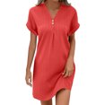 thumbnail image 2 of Sakmal Summer Dresses for Women 2025 Shift Mini V Neck Short Sleeve Red Ribbed Dresses ,Sizes S-2XL, 2 of 9