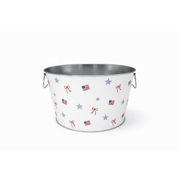 Large White Party Tub, Small Flags,14.5 Inch, Metal, by Behrens