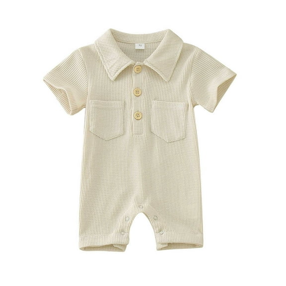 Hwmodou Boys Jumpsuits Unisex Cotton Blend Short Sleeve Solid Pullover Romper Gentleman Jumpsuit Fall Winter Holiday Jumpsuit,0-3M