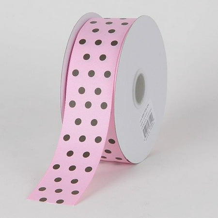 BBCrafts 5/8 inch x 25 Yards Grosgrain Dots Printed Ribbon Decoration Wedding Party (Light Pink with Chocolate Dots), Ship in 1 Business Day. By
