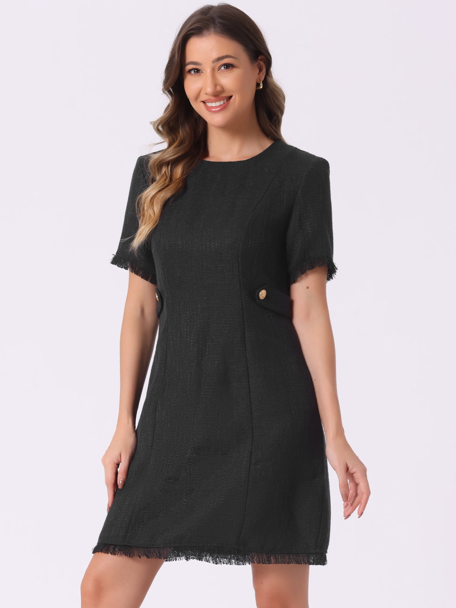 DARING DIVA Tweed Sweater Elegant Casual Knit Dress XS Black