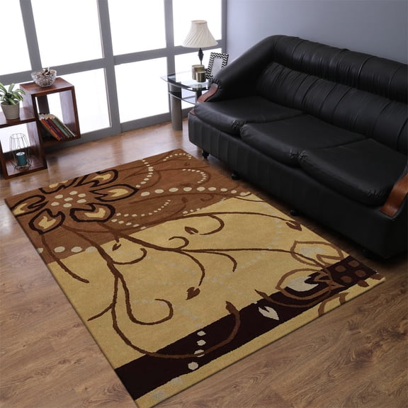 Rugsotic Carpets Hand Tufted Wool Eco-Friendly 4'x6' Area Rugs Rectangle Light Brown Floral Modern High Pile Thick Handmade Anti Skid Indoor Rug for Living Room, Bedroom K00700